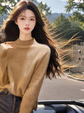Cashmere Sweater Women In Autumn And Winter Under The Bottom Of The Blouse Lazy Style Design Sense Retro Half-High Collar Red Knitwear HZ1208