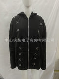 Trending Iron Ring Hollow Loose Open Shirt Zipper Hoodie Chicken Eye Design Jacket Suit HZ1208