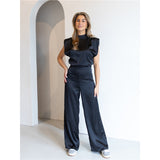 2025 Summer New Women's Solid Color Straight Collar Sleeveless Loose Sleeves Wide-Legged Jumpsuit HZ1208