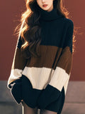 Black-Brown High-Necked Sweater Women's Autumn And Winter New Korean Atmosphere Soft Languid Outside Wearing Knitwear Tops HZ1208