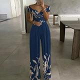 2025 New Women's Fashion Temperament Elegant Commuter Print Broad-Legged Women's Jumpsuits HZ1208