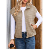 Spring And Autumn Explosion Women's Collar Zipper Vest Waffge Pocket Sweatshirt Sleeveless Coat Woman HZ1208