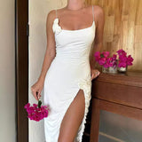 New Summer 2025 Summer Holiday Sexy Body-Bossing Three-Dimensional Flowers With Fork With Dress Women's Dress HZ1208