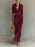 2025 Autumn And Winter Velvet Long Shirt Collar Temperament Dress With Belt HZ1208