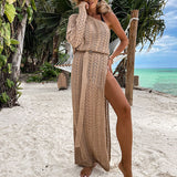 Single-Sleeved Dress Empty Beach Dress Perspective Solid Long Dress HZ1208