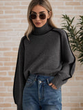 2025 Autumn And Winter Half-High Three-Dimensional Stripe Thin Leisure Loose Knitted Knitted Jersey Languid Sweater HZ1208