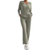 Autumn And Winter New Women's Pure Color V-Neck Loose Blouse Casual Straight Trousers Pit Two Sets HZ1208