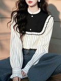 2025 Spring Han Han Super Beautiful Beautiful Black And White Striped Shirt Female Design Sense Light Luxury To Reduce The Age Of The Gas Blouse HZ1208