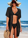 Beach Hoodie Hollow Knitted Short Sleeve Open-Sleeve Seaside Swimsuit Sunscreen Coat Woman HZ1208
