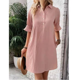2025 Women's Summer New Wish Casual Loose Solid Color Dress HZ1208