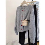 Soft Glutinous Casual Round-Neck Love Buckle Sweater Coat Women's New Loose College Style Knitted Sweater Tops In Autumn HZ1208