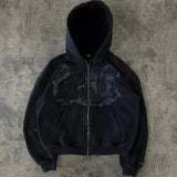 2025 Harajuku Y2K Spring And Autumn Hooded Sports Cardigan Zip Graffiti Print Long-Sleeved Hoodie Coat Code HZ1208