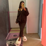 Early Autumn New Sea Horse Hair Sling Knitted Skirt + Jacket Two Sets Of Women | Slimming Comfortable Temperament Fashion HZ1208