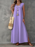 2025 Summer Dress Women's Sleeveless V-Neck Side Opening Dress Elegant Long Dress HZ1208