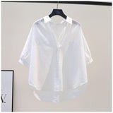 Cotton Shirt Women's Short Sleeves 2025 Summer New Korean Version Of The Collar Loose Thin Lazy Style Design Blouse Tide HZ1208