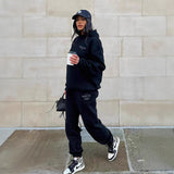 Street Hooded Trousers Set Printing Foamy Hip Hops Casual Women Plus Velvet Sweatpants HZ1208