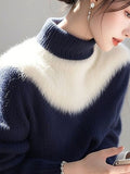 Blue And White Imitation Sting Velvet Sweater Women 2025 Winter New High-End Feeling Super-Good-Looking Half-High Collar Top Knitted Shirt HZ1208