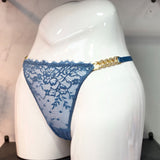 Sexy Diamond Metal Chain Lady T-Shirt Trousers Thin Perspective Lace T Pants Thin Cotton Crotch Trousers HZ1208