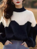 Black And White Half-High Collar Sweater 2025 New Winter Lazy High Feeling Thick Thick Knitted Shirt Top Woman HZ1208
