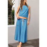 TK Hot 2025 New Summer Vacation Sleeveless Vest Half-Dress Cotton-Song Set Two-Piece Set HZ1208