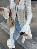 Single Attitude Babes Personality Style Long Design Knitted Cardigan Women's Hollow Hook Flower Solid Color High Sense HZ1208