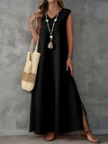 2025 Summer Dress Women's Sleeveless V-Neck Side Opening Dress Elegant Long Dress HZ1208