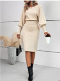 Women's Knitted Sweater Skirt Temperament Round Neck Long Sleeve Sexy Solid Color To Show Thin Ass Skirt HZ1208