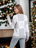 Autumn And Winter New Christmas Sweater Women's Loose Knitted Jersey Square Bow Bump Color Coat HZ1208