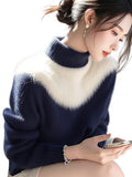 Blue And White Imitation Sting Velvet Sweater Women 2025 Winter New High-End Feeling Super-Good-Looking Half-High Collar Top Knitted Shirt HZ1208