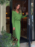 New Sen Series V-Neck Cardigan With High-Waisted Long Skirt Knitting Suit Women's Fashion Slim Slim Retro Temperament HZ1208
