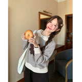 2025 Autumn And Winter New Korean Casual Small Collar Striped Flower Sweater Women's Loose Long-Sleeved Knitting Top HZ1208