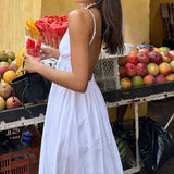 Spring New Women's Temperament Sexy Bare Back Sleeveless Solid Color V Tie Sling Skirt Dress HZ1208