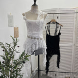 Real Shooting Lace Suspension Sheaf Vest Women's Summer Thin Irregular Lotus Leaf-Side Ribbon Slime Blouse 11851 HZ1208