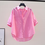 Cotton Shirt Women's Short Sleeves 2025 Summer New Korean Version Of The Collar Loose Thin Lazy Style Design Blouse Tide HZ1208