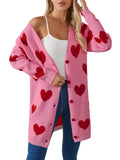 2025 New Valentine's Day Love Knitted Cardigan V-Neck Button Long Coat Sweater Woman HZ1208