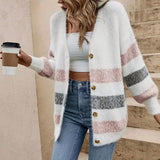 Autumn And Winter Knitted Shirt V-Neck Sweater Classic Striped Single-Dcupuncture Cardigan Casual Knitted Coat HZ1208