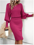 Women's Knitted Sweater Skirt Temperament Round Neck Long Sleeve Sexy Solid Color To Show Thin Ass Skirt HZ1208
