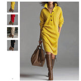 2025 New Autumn Casual Button Collar Loose Straight Knitted Long Sweater Skirt HZ1208