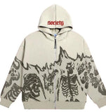 Skeleton Pattern Retro Street Hoodie Y2K Goth Punk Harajuku Zipper Sweatshirt HZ1208