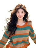 Mori's Retro Stripes Loose Lazy Sweater Knitted Women's 2025 New Winter Korean Wear Top Tide HZ1208