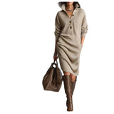 2025 New Autumn Casual Button Collar Loose Straight Knitted Long Sweater Skirt HZ1208