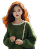 This Year's Popular Green Horse Sea Hair Sweater Women's Autumn And Winter Lazy Style Design Is Super Good-Looking Thick Small Fragrant Blouse HZ1208