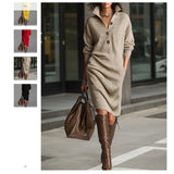2025 New Autumn Casual Button Collar Loose Straight Knitted Long Sweater Skirt HZ1208