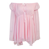 21154 Chiffon Shoulder Irregular Dress Girded Suit Temperament Commuting Short Skirt HZ1208