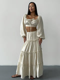 2025 New Linen Chest With Lantern Sleeves In The Spring And Summer High-Waisted Long-Character Half Skirt Loose HZ1208