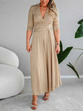 Spring And Autumn 2025 Elegant Waist Dress Fine Flashy Deep V Sexy Dress HZ1208