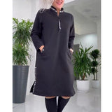 2025 Autumn And Winter New Loose French Half-Zip Knitted Dress Large-Size Solid Color Long HZ1208