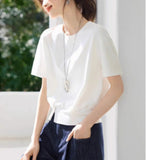 White Short-Sleeved T-Shirt Women's Summer 2025 New Casual Design Feeling Under The Fork Decorative Buckle Clasp Blouse HZ1208