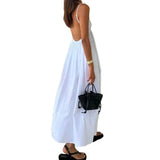 Spring New Women's Temperament Sexy Bare Back Sleeveless Solid Color V Tie Sling Skirt Dress HZ1208