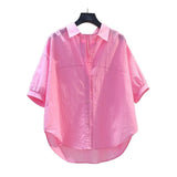 Cotton Shirt Women's Short Sleeves 2025 Summer New Korean Version Of The Collar Loose Thin Lazy Style Design Blouse Tide HZ1208